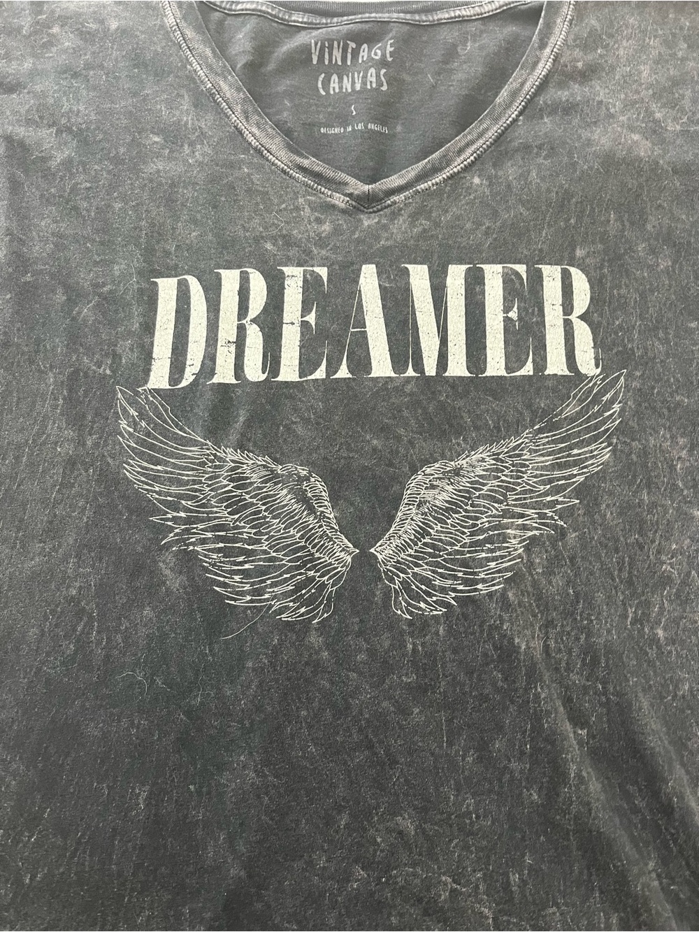 Vintage Gray Wash V-Neck Graphic Tee - Vintage Canvas - Picture 3 of 4